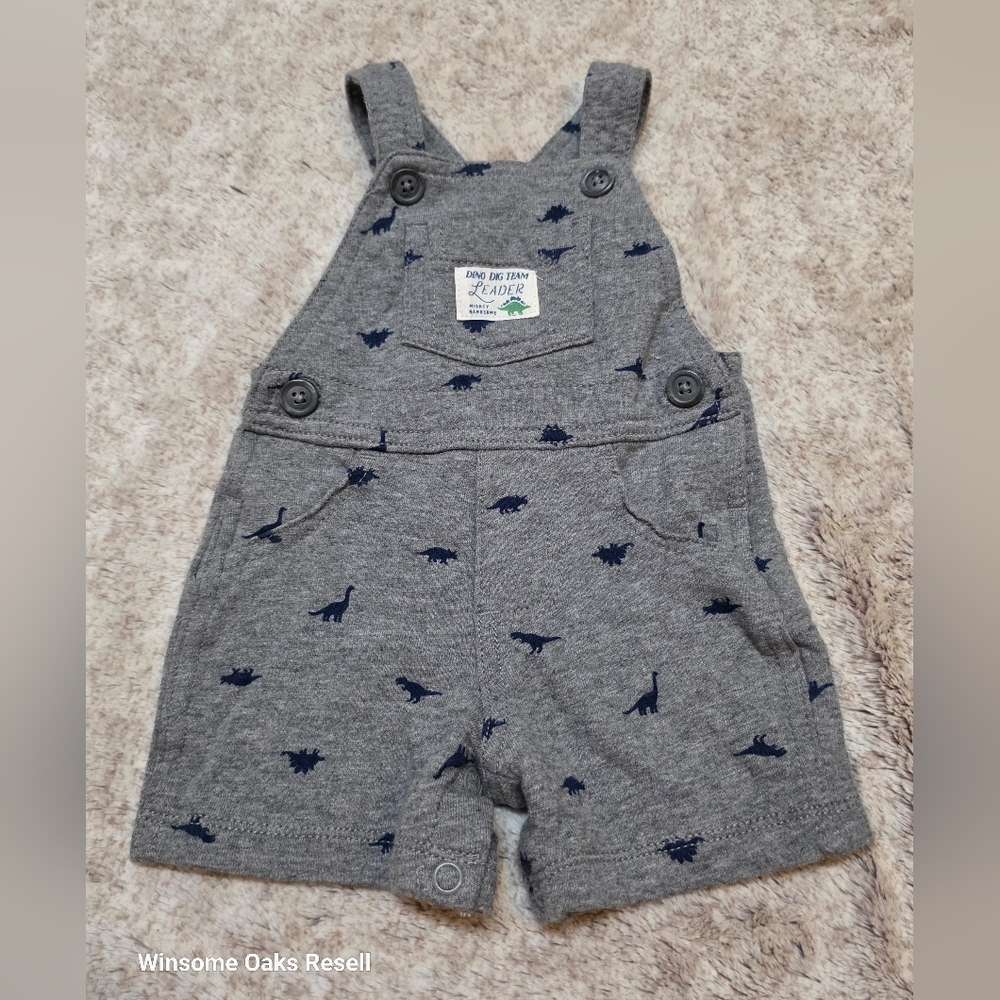 Gray Dinosaur Print Baby Overalls